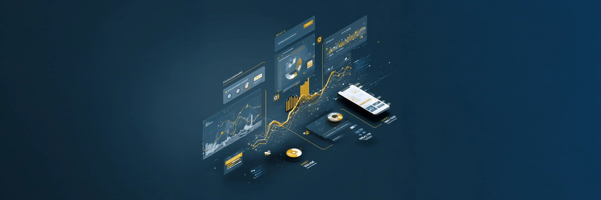 Visualisierung moderner E-Commerce-Datenanalyse mit Zukunftstechnologien wie KI und automatisierten Dashboards