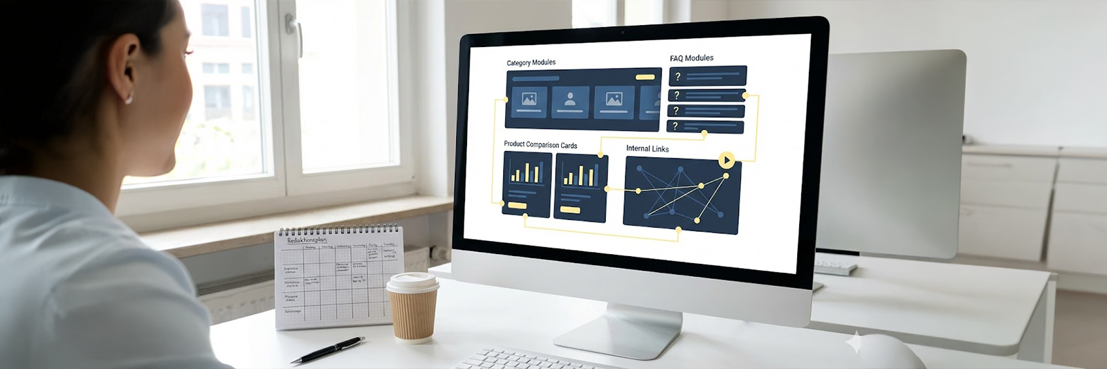 Content-System einer e-Commerce SEO-Agentur verbindet Kategorie-Content, FAQs und Produktseiten