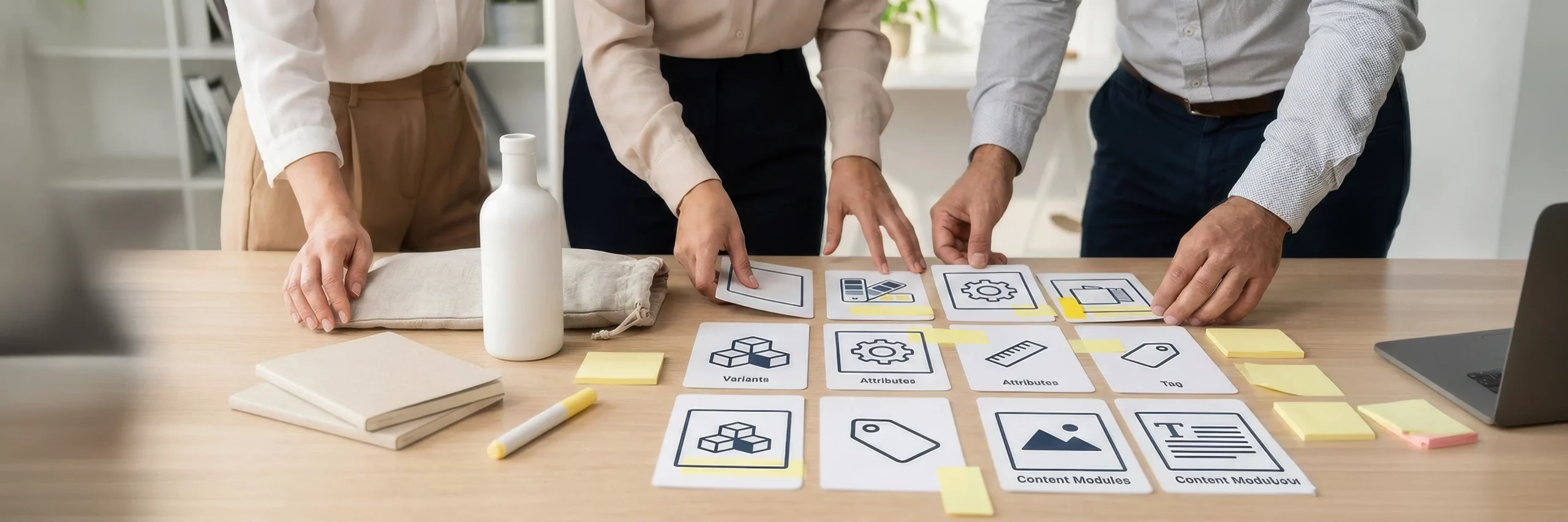 Szene zeigt Online Shop-Entwicklung mit Fokus auf Produktdaten, Variantenlogik und Content-Module